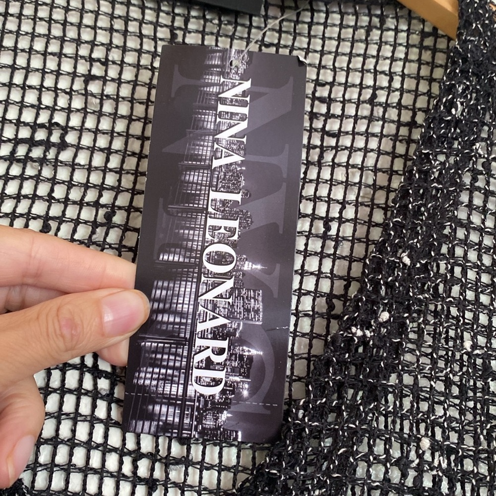 NWT Nina Leonard black loose knit open weave cardigan with oversize buttons - Picture 6 of 8